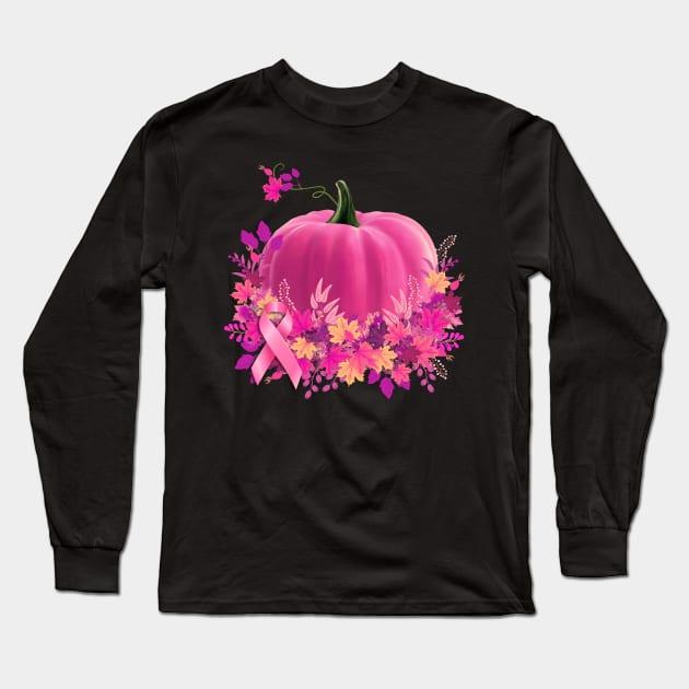 Pumpkin color pink, we wear pink all year round, breast cancer awareness Long Sleeve T-Shirt by Collagedream